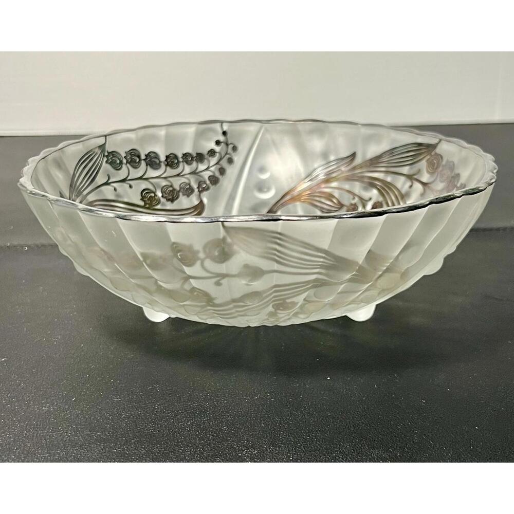Imperial Glass 1940s Frosted Sterling Silver Lily-of-the-Valley Bowl, 8.5x3”